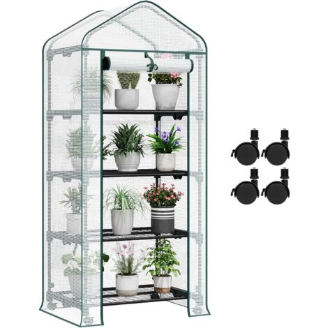 Serre de Jardin WOLTU, Serre de Balcon avec roulettes, 4 Étagères, 70x50x163cm, Porte Zippée Enroulable, Blanc, Intérieur et Extérieur (1/5)