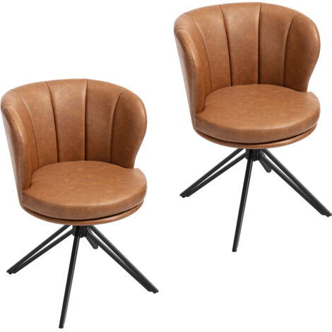 Lot de 2 Chaises Pivotantes Salle à Manger WOLTU, Siège Rembourré, Pieds Métalliques, Chaises de Cuisine en PU, Brun (1/5)