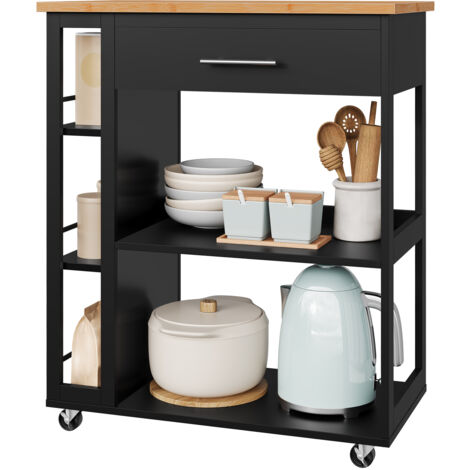 WOLTU Desserte à roulettes, Chariot de Rangement à roulettes, Étagère à 3 Niveaux avec Plan de Travail, Effet de Bambou + Noir (1/5)