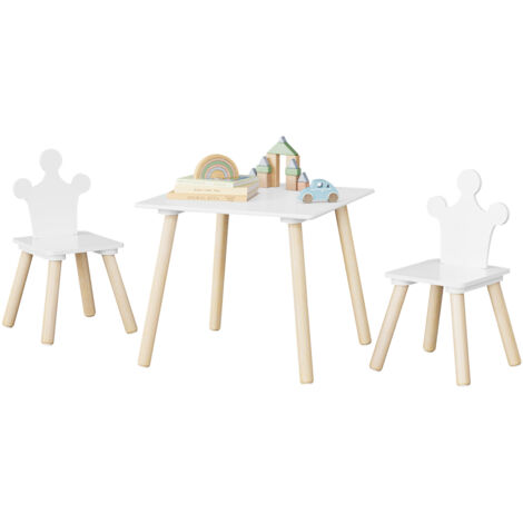 Table pour Enfants avec 2 Chaises WOLTU, en MDF + Bois, Ensemble de Table Carrée et Chaises avec Dossier, Blanc + Couleur de Bois Clair (1/5)
