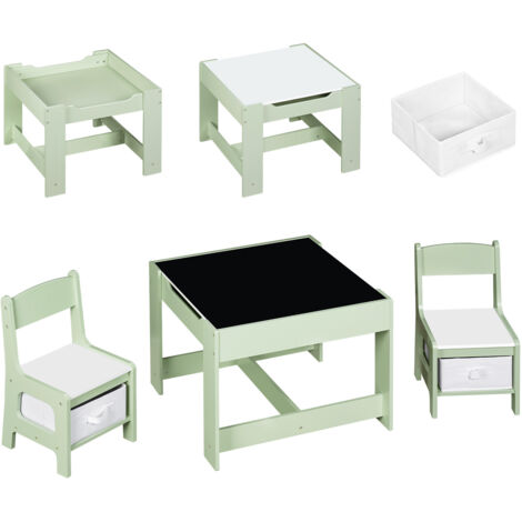 Table et 2 Chaises pour Enfants WOLTU, Plateau de Table Réversible, Mobilier pour Crèche avec Rangement, en Bois MDF, Vert et Blanc (1/5)
