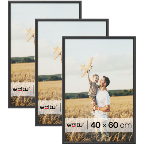 Lot de 3 Cadre Photo 40x60 cm WOLTU, Cadre en Bois Massif, Décoration Murale ou sur Table, avec Passe Partout, Noir