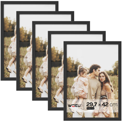 Lot de 5 Cadre Photo 29,7x42 cm WOLTU, Cadre pour Photo A3 en Bois MDF, Décoration Murale ou sur Table, Noir