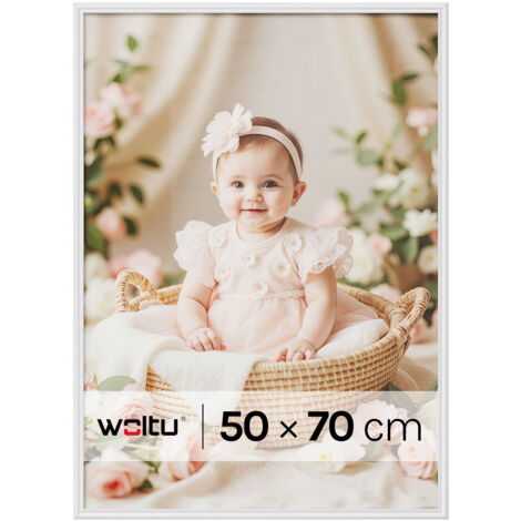 Cadre Photo 50x70 cm WOLTU, Cadre en Bois Massif, Décoration Murale ou sur Table, avec Passe Partout, Blanc