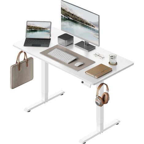WOLTU Bureau Assis Debout, Bureau Réglable en Hauteur Électrique, 72-118 cm, avec 3 Hauteurs de Mémoire, 2 Crochets, 120x60 cm, Blanc