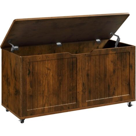 WOLTU Banc de Rangement à roulettes, Coffre de Rangement , 100 x 50,5 x 40 cm, Brun Rustique