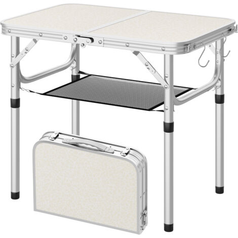 WOLTU Table Pliante, Réglable en Hauteur, Table Camping Portable, Plateau en MDF, 60x40 cm, Blanc