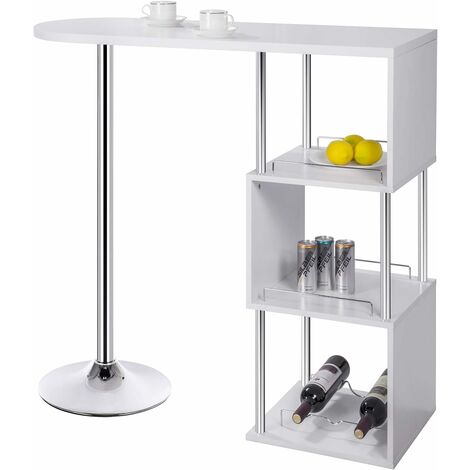 Table de Bar WOLTU 113x40x105cm, Table Haute de Cuisine en MDF et métal, Blanc