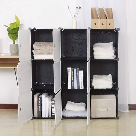Armoire plastique WOLTU, Penderie pour le stockage de vêtements/accessoires/livres, Étagère de rangement DIY, 9 cubes, Noir