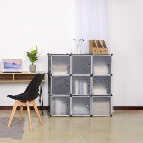 Armoire plastique WOLTU, Penderie pour le stockage de vêtements/accessoires/livres, Étagère de rangement DIY, 9 cubes, Noir