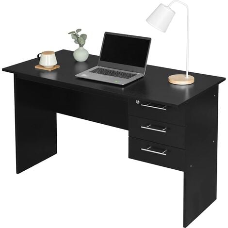 WOLTU Table de bureau. Table d'ordinateur en bois. Table de travail avec 3  tiroirs et verrou.120x59x75 cm. Noir