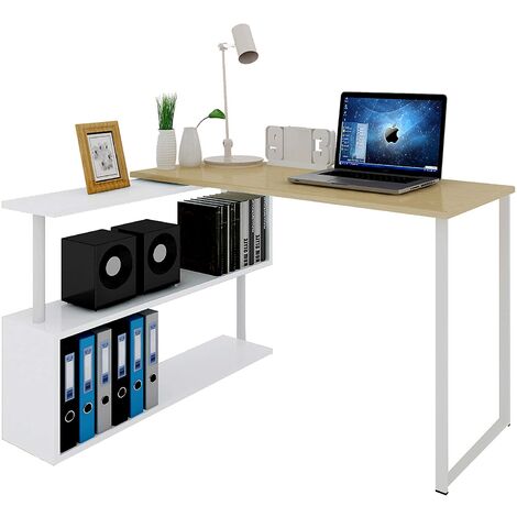 Woltu – Table de bureau en métal et MDF – Bureau d’ordinateur avec étagères – Dimensions 120x50x74 cm – Chêne clair – Charge maximale 30 kg