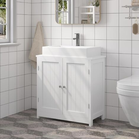 Meuble de salle de bain - WOLTU - Meuble sous lavabo en bois - Meuble de rangement - Armoire de salle de bain - en MDF - 60x60x30cm - Blanc