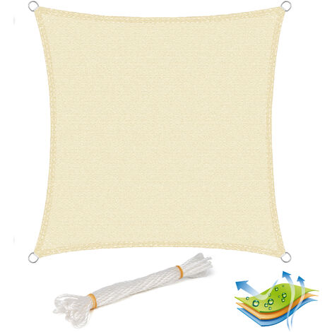WOLTU Voile d’ombrage carré 5x5m, en HDPE, protection contre le soleil avec protection UV pour jardin/terrasse, Crème