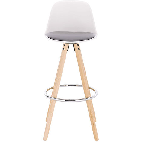 WOLTU Tabouret de Bar en Similicuir Siège de Cuisine Pied en bois avec Repose-Pied, Gris+Blanc (1/4)
