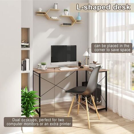 Table de bureau WOLTU 120x74x71,5cm en bois et acier, Bureau d’ordinateur, Bureau informatique avec étagère, Noir+chêne clair