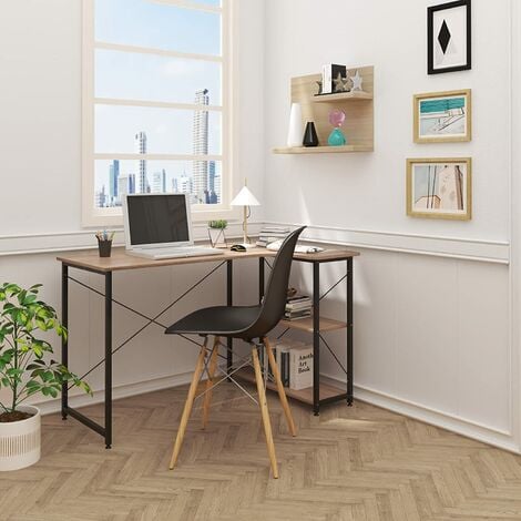 Table de bureau WOLTU 120x74x71,5cm en bois et acier, Bureau d’ordinateur, Bureau informatique avec étagère, Noir+chêne clair