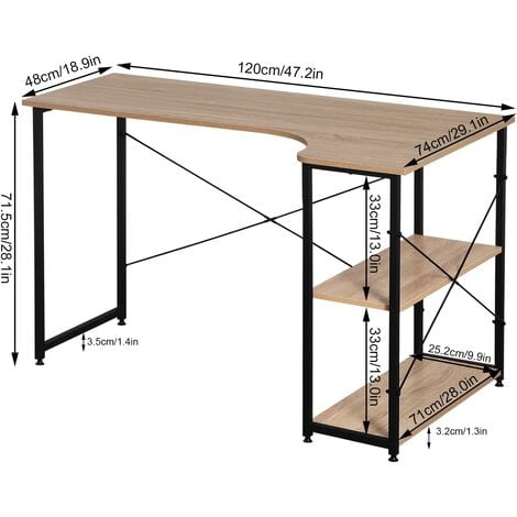 Table de bureau WOLTU 120x74x71,5cm en bois et acier, Bureau d’ordinateur, Bureau informatique avec étagère, Noir+chêne clair
