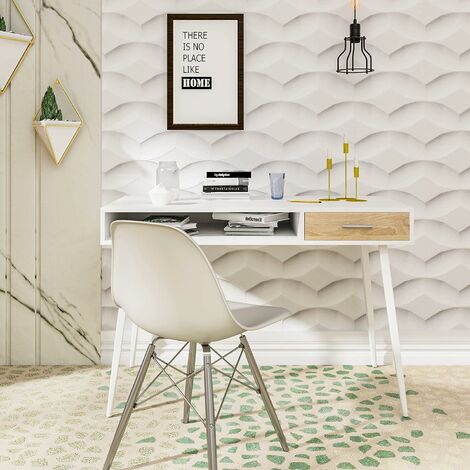 WOLTU Bureau d'ordinateur avec 1 tiroirs et 1 Compartiment Ouvert, Table de Bureau en Métal et Bois, 110x50x75cm, Blanc