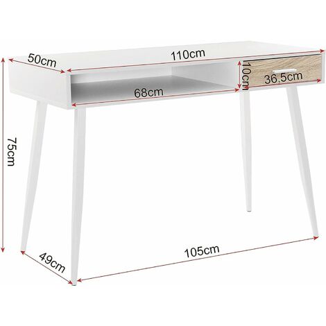 WOLTU Bureau d'ordinateur avec 1 tiroirs et 1 Compartiment Ouvert, Table de Bureau en Métal et Bois, 110x50x75cm, Blanc