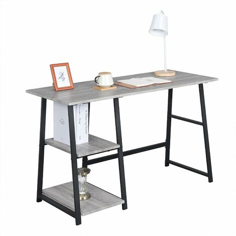 Bureau d'ordinateur avec 2 étagère WOLTU, Table de Bureau en Métal et Bois, Table de Travail, 120x50x73cm