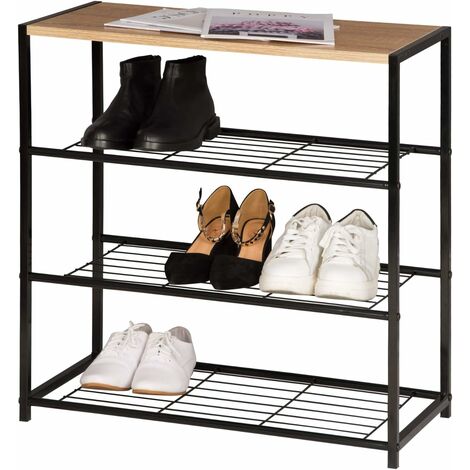 Banc à Chaussures WOLTU, Étagère à Chaussures pour l’entrée e Couloir, Meuble de Rangement 3 Niveaux pour Environ 9 Paires de Chaussures, MDF et Métal