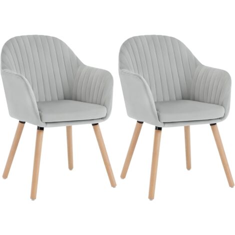Woltu – Lot de 2 chaises de salle à manger – Siège en velours gris clair – Pieds en bois massif – Dossier incurvé pour confort optimal