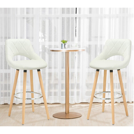 Tabouret bas Font avec pieds solides et assise rembourrée, blanc ou bois