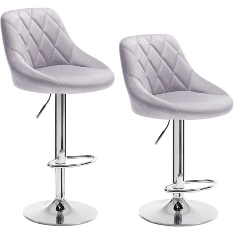 WOLTU Lot de 2 Tabouret de bar avec dossier et repose-pied, Hauteur réglable, Siège en velours, Gris clair