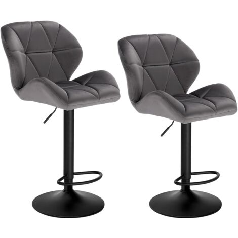 Woltu – Lot de 2 tabourets de bar réglables en hauteur – Siège en velours rembourré – Dossier ergonomique – Pied en métal chromé – Hauteur 60-82 cm