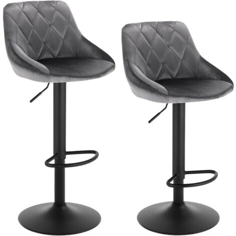 Woltu – Lot de 2 tabourets de bar en velours gris foncé – Hauteur réglable 60-82 cm – Pieds en métal – Siège rembourré ergonomique