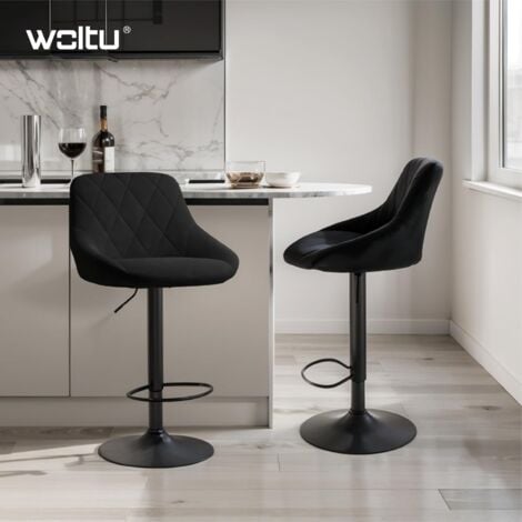 Lot de 2 Tabouret de bar WOLTU, siège en velours, tabourets de Cuisine Hauteur réglable pieds en métal, Noir