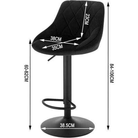 Lot de 2 Tabouret de bar WOLTU, siège en velours, tabourets de Cuisine Hauteur réglable pieds en métal, Noir