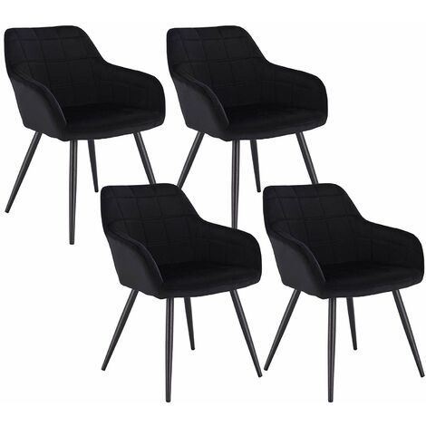 WOLTU 4x Chaises de salle à manger siège bien rembourré en velours. Chaise de cuisine. pieds en métal. Noir - Noir