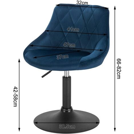Lot de 2 Tabourets de bar WOLTU, siège bien rembourré en velours, Hauteur réglable pieds en métal, Bleu