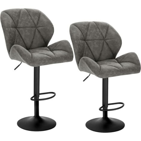 Woltu – Lot de 2 tabourets de bar réglables en hauteur – Siège rembourré en similicuir – Pied en métal – Hauteur 60-82 cm – Pour bar, cuisine, bureau