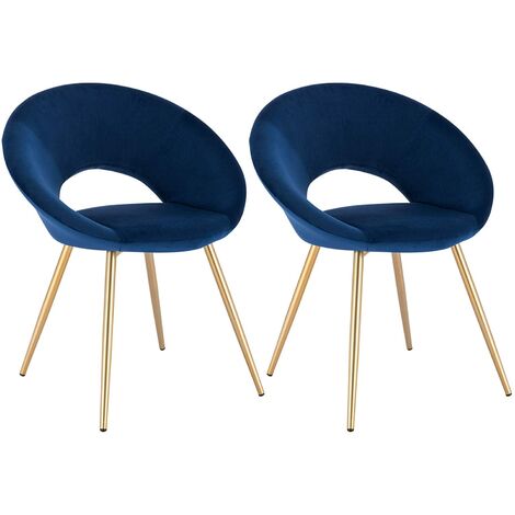 MEYRIN - Lot de 4 Chaises Hautes Velours Bleu et Pieds Métal Doré