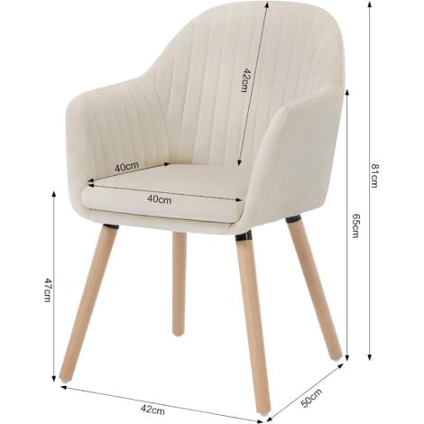 Lot de 4 Chaises de salle à manger WOLTU - Chaise de Cuisine - Siège en velours - Pieds en bois massif - Crème