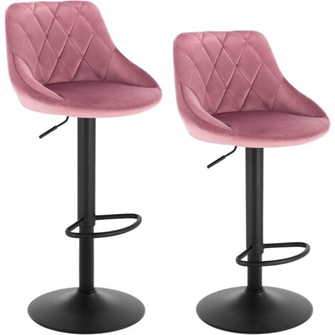Woltu – Lot de 2 tabourets de bar en velours rose – Siège rembourré – Hauteur réglable 60-82 cm – Pieds en métal – Confort ergonomique