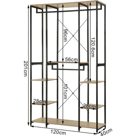 Portant Vêtements WOLTU - Penderie Ouverte Acier Et MDF - 120x40x201 Cm - Noir Et Chêne - Pour Salon Ou Magasin