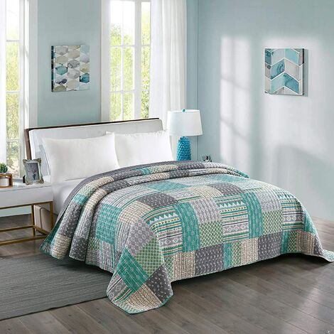 Woltu Lot De Couvre Lits Design Patchwork Couette Boutis Imprim E Jet De Lit Gris Vert X Cm