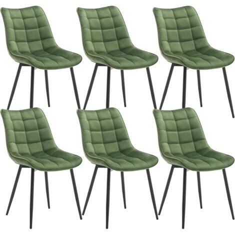 Woltu – Lot de 6 chaises de salle à manger – Assise rembourrée en velours épais – Pieds en métal – Couleur vert foncé – Hauteur d'assise 46.5 cm