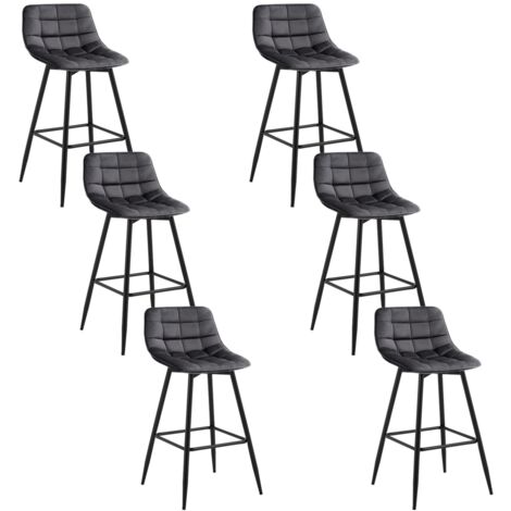 Lot de 6 Tabourets de bar avec repose-pieds WOLTU, Tabouret pour bar/bistro, Siège en velours, Pieds en métal, Gris Foncé