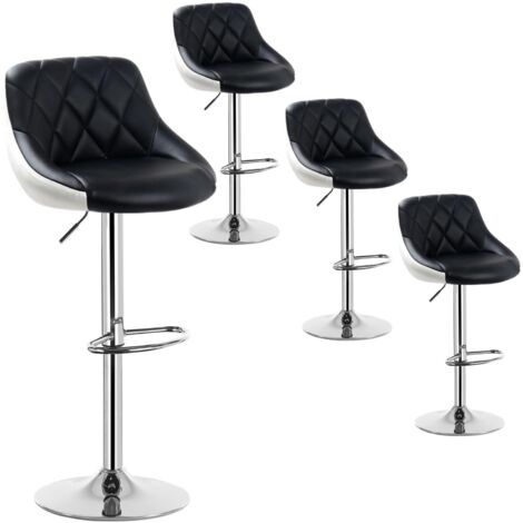 Lot de 4 Tabourets de bar WOLTU, design 2 couleurs, siege en cuir artificiel, Tabourets de cuisine, hauteur réglable, Noir+Blanc (1/4)