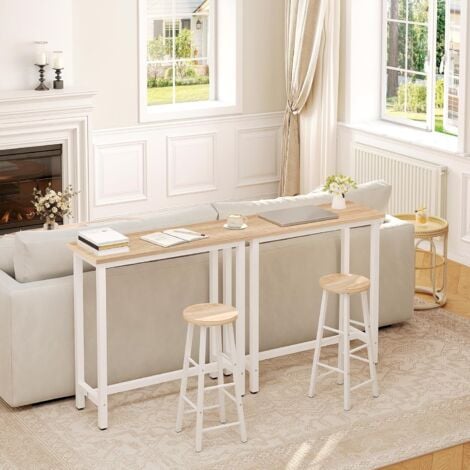 Table de Bar industriel  WOLTU，avec Cadre en Métal, Table de bistrot, Table à Manger Plateau en aggloméré 100x40x100cm, Chêne Clair