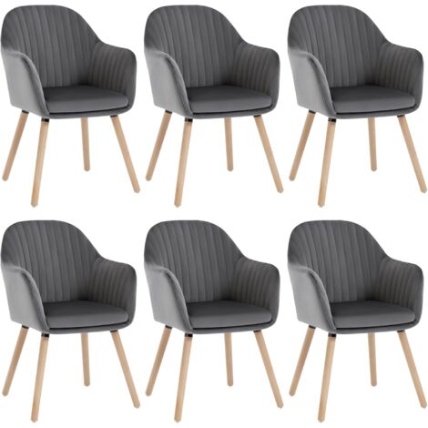 Lot de 6 Chaises de Salle à Manger WOLTU, Chaises de réception en Velours et Bois Massif, Gris Foncé