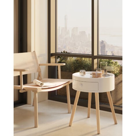 Lot de 2 Table de Chevet en MDF avec Tiroir WOLTU, Table de nuit Pieds en bois, Blanc, 38x38x45,5cm