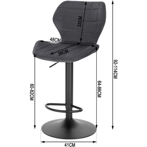 WOLTU Tabouret de Bar en Velours, Réglables en Hauteur, Pivotant à 360°avec Dossier Repose-Pieds, Gris Foncé, siège 48x38cm