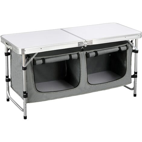 Table pliante de camping avec 2 tablettes latérales et étagère de grille pour  barbecue pique-nique 146x45x82cm 20_0001216 - Conforama