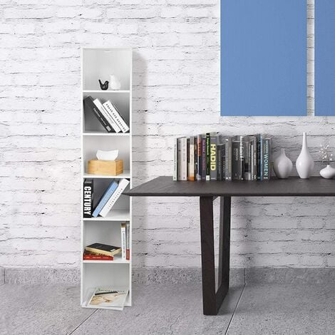 Bibliothèque MDF étagère de Rangement avec 6 Compartiments WOLTU, Bibliothèque armoire en MDF 30x23, 5x158, 4cm, Meuble de Rangement pour Bureau Salon Salle d'Étude, Blanc
